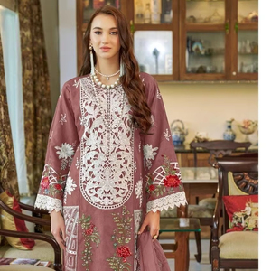 Elegante colección de invierno Lujoso confort Hecho a mano Organza <span class=keywords><strong>Shalwar</strong></span> <span class=keywords><strong>Kameez</strong></span> Traje con bordado Dupatta Dull Santoon Fabric - Product Image 1