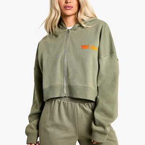Hoodie court tricoté pour femme, vente en gros, logo personnalisé, manches longues, pull court personnalisé pour femme, 100% coton - Product Image 4