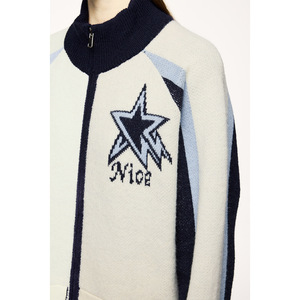 Street Style Color-Block Mock Neck <b>Zip</b>-up <b>Cardigan</b> Sweater Autumn Winter Custom Patchwork Knit Top - Product Image 4