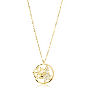 Snowflake Pine <b>Tree</b> Design Charm <b>Necklace</b> Engagement & Wedding Women's Wholesale Turkish Handmade 925 Sterling Silver Jewellery - Product Image 1