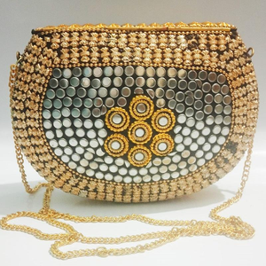 Sacs à main en métal mosaïque élégants, classiques, artistiques et luxueux, faits à la main, avec incrustations de pierres, design unique, sacs de soirée tendance - Product Image 3