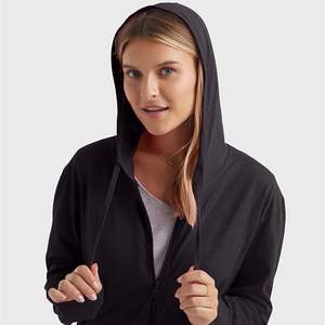 New Design Women's 100% Cotton Long Sleeve Round Neck Shoulder Slope Solid Color Comfortable Casual Zip Hoodie Best Price - Product Image 4
