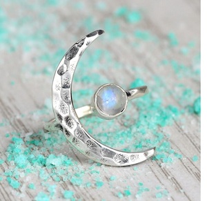 Rainbow Moonstone Crescent Moon <b>Ring</b> for Women <b>Adjustable</b> <b>Ring</b> 925 Sterling <b>Silver</b> Crescent Moon <b>Ring</b> Wholesaler - Product Image 2
