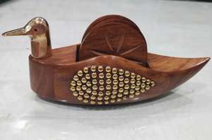 Ensemble de 4 sous-verres de luxe accessibles avec support Bois Acacia Coussin créatif Moderne Bois massif Acacia Résine époxy Dessous de verre - Product Image 6