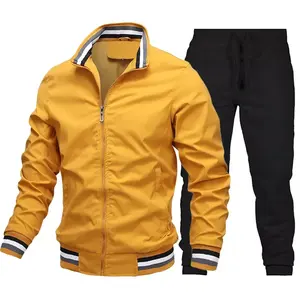 Venta caliente de encargo de la moda de los hombres Joggers de dos piezas conjunto de bloque de color chaqueta con capucha para los hombres chándal - Product Image 2
