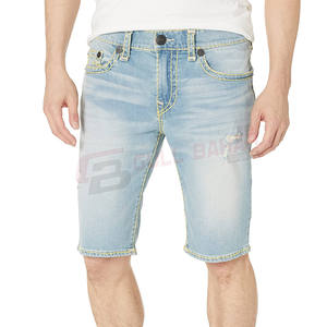 Shorts en jean délavé respirant pour homme, avec logo frontal en coton non tissé, tendance 2026 - Product Image 1