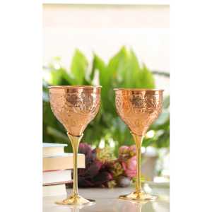 Verre à champagne en cuivre pur fait main avec support à motif en relief inclus - Product Image 4