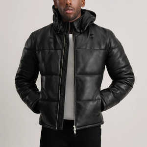 Top Design <b>Men's</b> Winter <b>Jacket</b> Stand Collar Full Sleeve 100% High Quality <b>Leather</b> Waterproof Windproof Custom Logo Customizable - Product Image 1