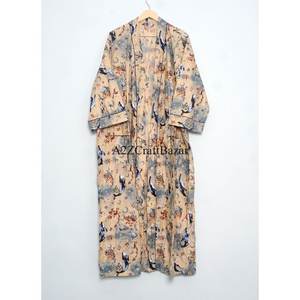 Premium Quality 100% Cotton Hand Block beige Color Kimono <b>Robe</b> Coverups Bath <b>Robes</b> Wrap Dress for <b>Women</b> From India - Product Image 1