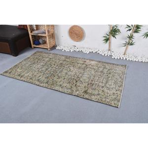 3.6x6.6 ft Accent Turkish Vintage Rug, <b>Brown</b> Floral <b>Wool</b> Rug - Product Image 3