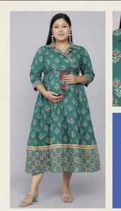 ชุดคลุมท้องสำหรับผู้หญิง ลายพิมพ์ แม็กซี่หลวมๆ สวมใส่สบายในฤดูร้อน ผ้าฝ้ายระบายอากาศดี มีซิปเปิดสำหรับให้นม - Product Image 4