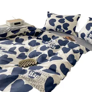 Conjunto de cama de algodão lavado macio SP149, capa de edredom queen king, lençol, fronha, roupa de cama adulto, cor sólida, para adultos