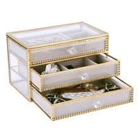 Boîte de présentation en métal doré antique, boîte à bijoux pour anneaux, boucles d'oreilles, colliers, meilleure boîte de rangement en verre de forme personnalisée