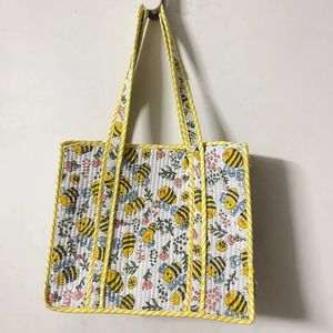 Sac fourre-tout écologique fait main, imprimé au bloc et brodé, léger, lavable, réutilisable pour un usage quotidien, doublure en coton - Product Image 3