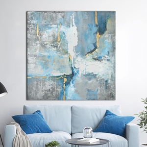 Rustic Abstract <b>Wall</b> <b>Art</b>: Old <b>Plaster</b> Effect Blue Print Canvas,Gallery Wrapped - Product Image 1