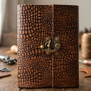 Diario de Cuero con Grabado de Cocodrilo Hecho a Mano, Color Rústico, Cierre Metálico, 7x5 Pulgadas, Estilo Vintage - Product Image 4