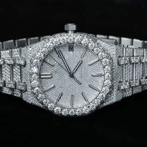 Montre-bracelet automatique en acier inoxydable avec diamant en moissanite élégant et luxueux, bijoux tendance hip-hop, mécanique - Product Image 1