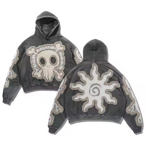 เสื้อฮู้ดแฟชั่นผ้ากำมะหยี่ปักลายวิตกแนววินเทจ - Product Image 4