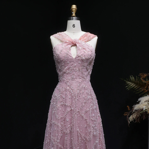Jancember LSZ709 Elegante <span class=keywords><strong>Abito</strong></span> da Sera <span class=keywords><strong>Rosa</strong></span> Sfumato con Collo Incrociato e Linea ad A - Product Image 4