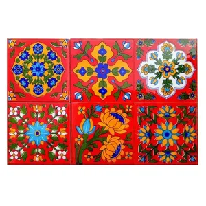 Bleu poterie décor à la maison 4x4 pouces carreaux de mur en céramique 6 pièces dosseret carreaux accessoires - Product Image 1