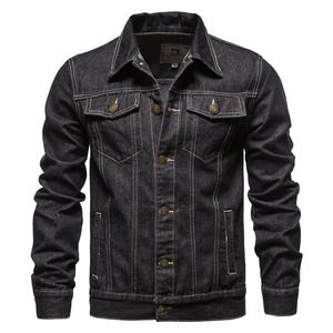 Vêtements personnalisés pour hommes, veste en jean décontractée, couleur unie, poche 3D, fermeture éclair, fourrure tissée, design uni, imperméable - Product Image 1