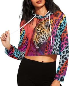 Sudaderas con Capucha de Manga Larga para Mujer, Estilo Deportivo, Tops Cortos con Estampado por Sublimación, Casuales para Otoño e Invierno - Product Image 1