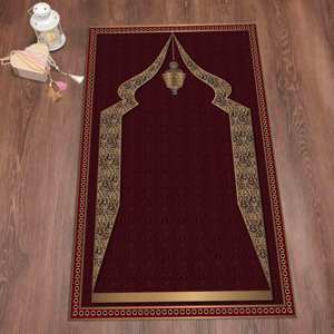Alfombra de Oración Color Borgoña: Decoración Islámica para el Hogar, Alfombra Antideslizante, con Pelo Suave - Product Image 5