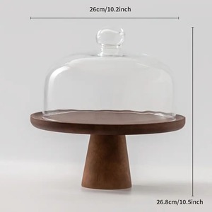 Eco-Friendly Wood and <b>Glass</b> <b>Dome</b> Round <b>Cake</b> Stand Hand Wash Only - Product Image 5