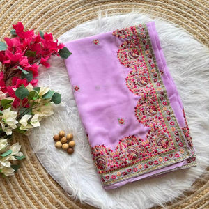 Saree en soie indienne pakistanaise de créateur Belle Georgette Style traditionnel pour fête de mariage Robe de mariage de style traditionnel - Product Image 1