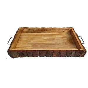 Plateau en bois avec écorce pour la maison et le bar Rangement décoratif Meilleur prix disponible - Product Image 1