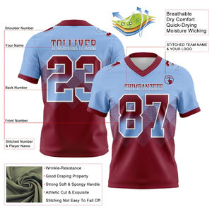 Maillot de football de haute qualité, élégant, avec logo personnalisé, dégradé bleu clair et marron, forme carrée, maillot de football américain premium - Product Image 2