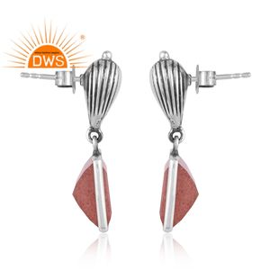 Último diseño de pendientes colgantes de piedras preciosas de cuarzo de fresa natural de plata esterlina oxidada fabricante de joyería personalizada - Product Image 3