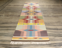 Tapis de couloir Kilim en coton tissé à la main, motif géométrique, tissage plat, Dhurrie, style bohème avec pompons