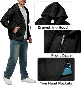 Sudaderas con capucha informales de invierno para hombre, Color sólido, 100% algodón, forro polar, ajuste Regular, secado rápido y transpirable, alta calidad - Product Image 5