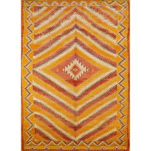 Alfombras de Lana Anudadas a Mano con Diseño Geométrico Nuray, 9x12, Rectangulares, Abstractas, Modelo Pae-147, para Sala de Estar, Dormitorio o Pasillo, en Tonos Rojo y Naranja, para el Hogar - Product Image 1