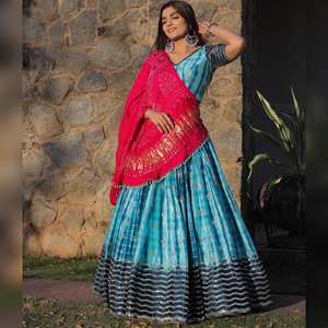 Navratri Spécial Soie Séquence Broderie Travail et Impression Numérique Zari Travail Lehenga Choli Avec Lourde Georgette Dentelle Travail Dupatta - Product Image 1