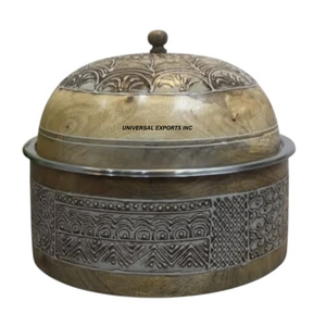 Vajilla de diseño Hotpot de madera con acabado Natural, cazuela de lujo de mesa, forma redonda, venta al por mayor, nuevo calentador de alimentos de madera - Product Image 1
