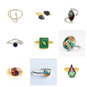 Anillo de Diseño para Mujer con Turquesa de Cobre Espinosa Kingman de 12 mm, Oro de 18K y Plata, Joyería al por Mayor - Product Image 5