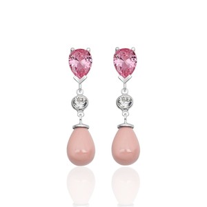 Pendientes de Plata de Ley 926 con Circonita y Perla de Concha Rosa, Diseño Azuris, Nueva Colección, de Turquía - Product Image 2