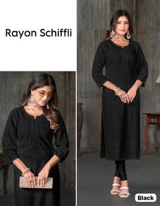Kurti Anarkali de Rayón Pesado Indio de Primera Calidad, a la Moda, para Mujer, para Bodas y Fiestas, con Trabajo Schiffli, Corte Recto - Product Image 4