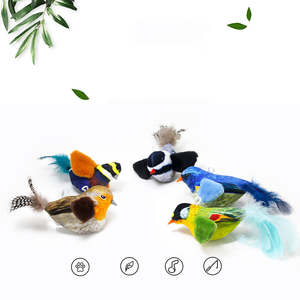 Interactive Cartoon Eco-Friendly Cat <b>Toy</b> with Bird Feather <b>Tail</b> Battery-Powered Simulated Birdsong for Pet Play - Product Image 4