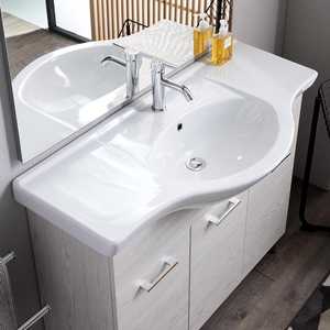 Meuble de salle de bain Koricini 3 portes en chêne blanc, design italien, 105 cm avec lavabo et miroir (100x110) - Product Image 4