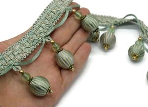 Flecos de Borlas con Cuentas de 70 mm, Color Verde, Cinta Decorativa, por Yarda, Adorno para Cortinas, Tapicería, Adorno con Cuentas, Adorno para Cortinas - Product Image 2