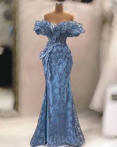 Vestido Musulmán Personalizado de Lujo, Bordado a Mano, con Escote Redondo, Manga Larga, Lazo, Estilo Sirena, Cristal, Manga Corta, con Sujetador Incorporado, Largo hasta el Suelo - Product Image 1