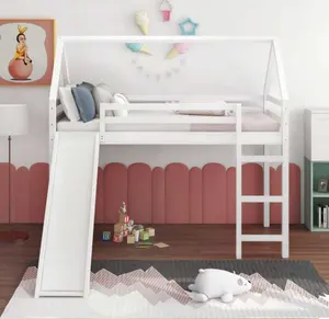 Nhà giường Loft với Slide Twin Loft giường với Slide gỗ Playhouse Loft giường đôi kích thước cho trẻ em, không có hộp mùa xuân cần thiết Trắng