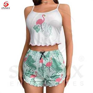 Primavera Verano Mujer corto Satén de seda ropa de noche Manga corta Conjunto de dos piezas Nuevos conjuntos de ropa de dormir - Product Image 5