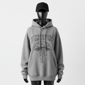 <b>Women</b> Pullover Hoodie Premium Cotton Polyester <b>Fleece</b> GSM Soft <b>Grey</b> Rhinestone Heat Transfer Custom Logo <b>women's</b> basics Hoodies - Product Image 6