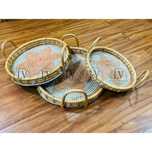 Buen precio, bandeja para servir de algas marinas tejida a mano, vajilla de laca estilo granja para sala de estar, artículos de cocina, venta al por mayor - Product Image 2