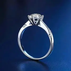 Anillo de Compromiso Solitario con Moissanita de Corte Redondo, Plata 925, Estilo Vintage, Engaste de Puntas, para Regalo de Aniversario de Bodas - Product Image 3