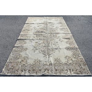 Tapis Vintage en Laine Beige 5.2X9.4 ft Turc Patchwork Plat Armure pour Salon Décor 4m Largeur avec Support en Latex - Product Image 1